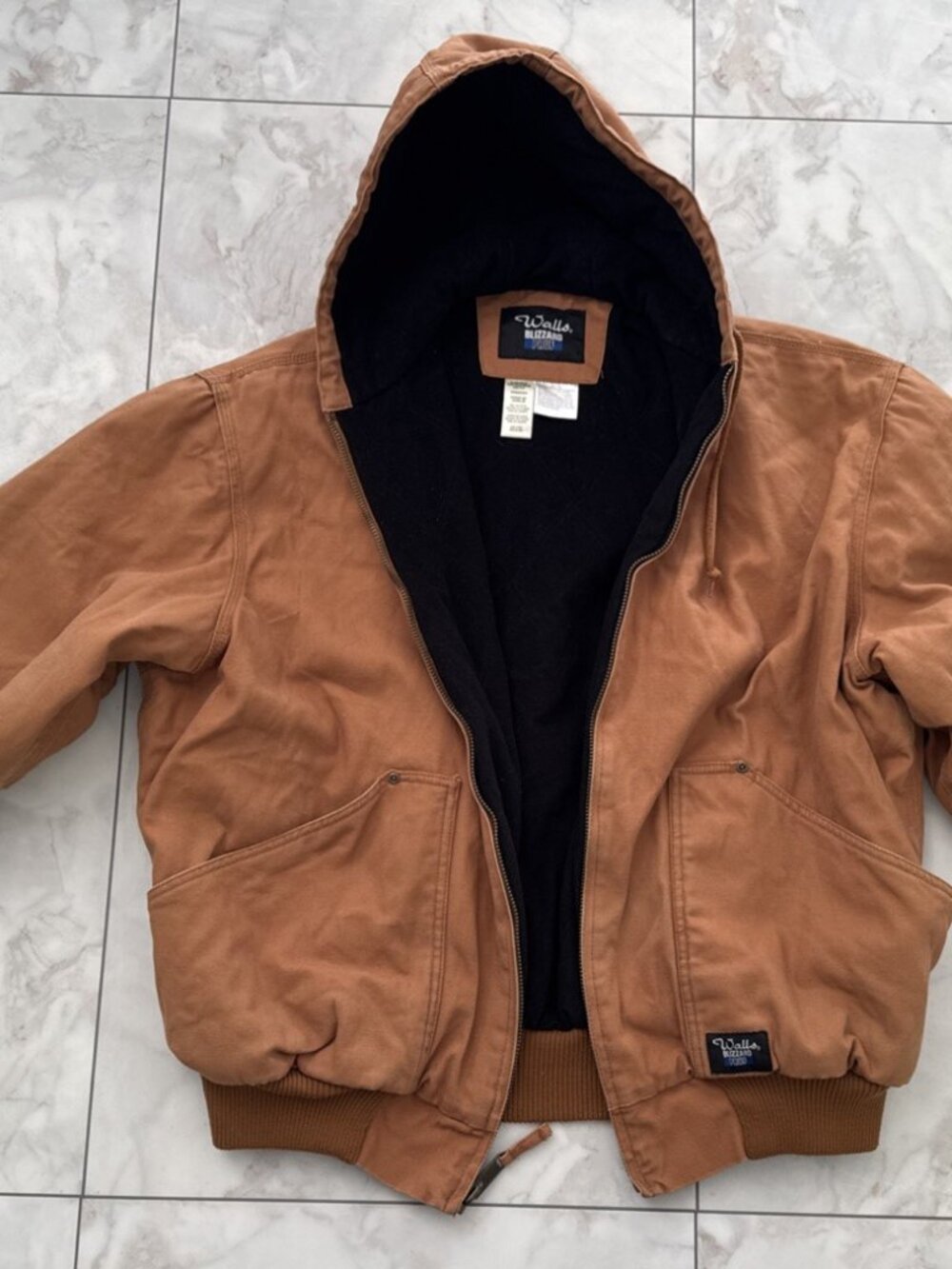 Walls Blizzard Pruf Jacket Mens 2XL Hooded Canvas Insulated Bomber Workwear Tan